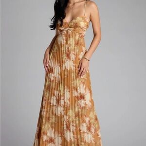 Windsor Floral Maxi Dress in Tan and Cream